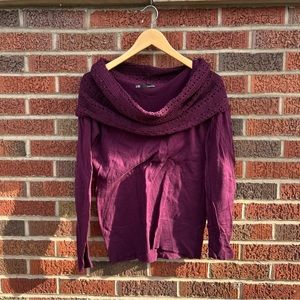 Maurices Plum Magenta Crochet Knit Cowl Neck Long Sleeve Sweater
